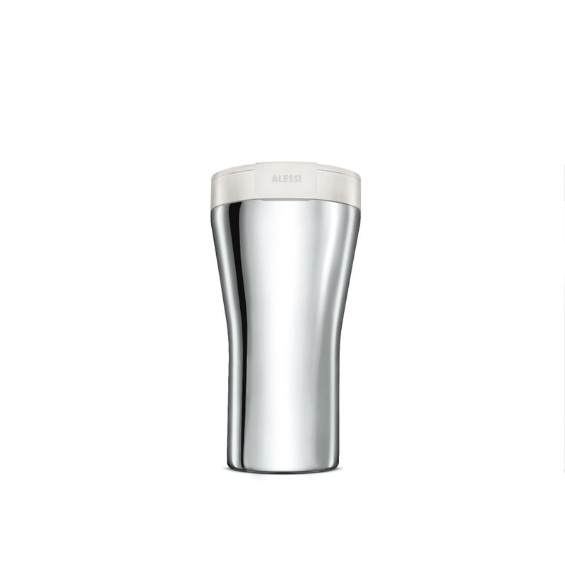ALESSI Caffa, Double wall travel mug in 18/10 stainless steel and thermoplastic resin, white. - Image 1